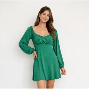 Gaze DTLA Emerald Green Long Sleeve Mini Dress Sweetheart Empire Waist Mens M